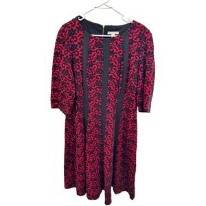 Dressbarn Woman 18W Red Black Floral Brocade Fit Flare Dress